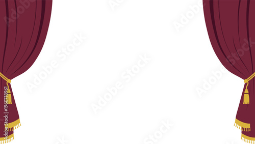 ゴールドのタッセルが付いたバーガンディの劇場風ステージカーテン