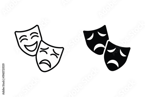Comedy and Tragedy Theater Masks Icons for Drama and Arts