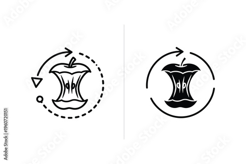 Organic Waste Composting Icon with Apple Core and Recycle Arrows