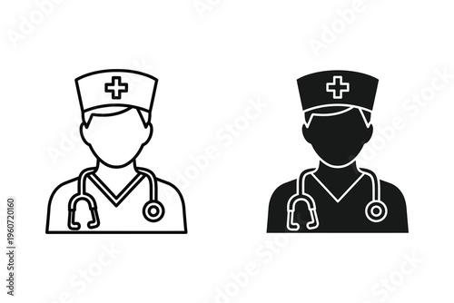 Medical Doctor or Nurse Avatar Icon Set - Healthcare Professional Line Vector
