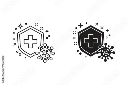 Medical Shield with Cross and Virus Icon for Health Protection