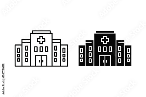 Healthcare Facility Hospital Building Icon with Cross Symbol for Medical Services