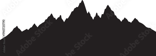 Mountain range silhouette, black mountain peaks, landscape icon, vector graphic
