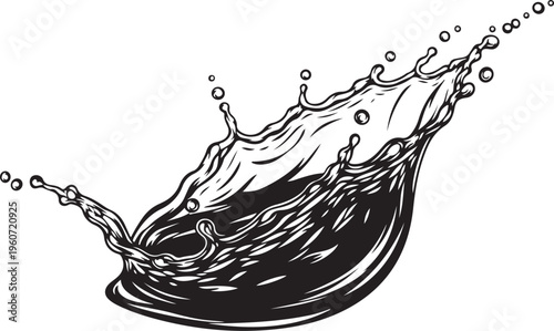 Splashing Water Droplets in Black and White Illustration Style