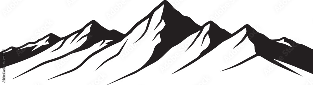 Obraz premium Mountain range silhouette, black and white vector, landscape illustration, scenic peaks