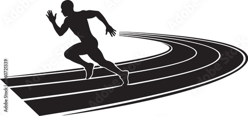 Athlete sprinting on a curved running track in motion