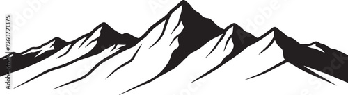 Mountain range silhouette, black and white vector, landscape illustration, scenic peaks