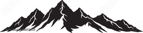 Black mountain range silhouette, vector mountain landscape, scenic peak icon, graphic design element