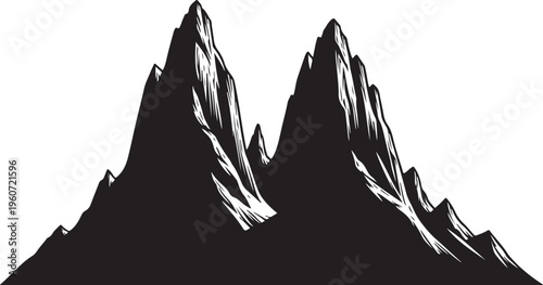 Black mountain range silhouette, vector mountains, peak landscape, graphic illustration