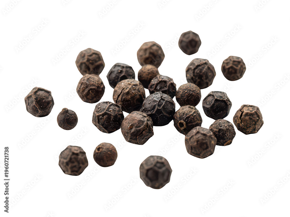 Obraz premium Dried black pepper seeds sit in a pile on a white surface isolated transparent background image