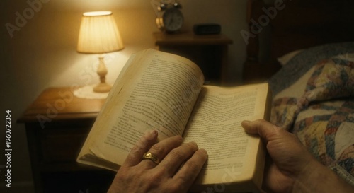 First person view reading book with distorted blurry text