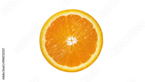 Quadro su tela Vibrant juicy orange slice with segmented pulp and textured rind, isolated on tr