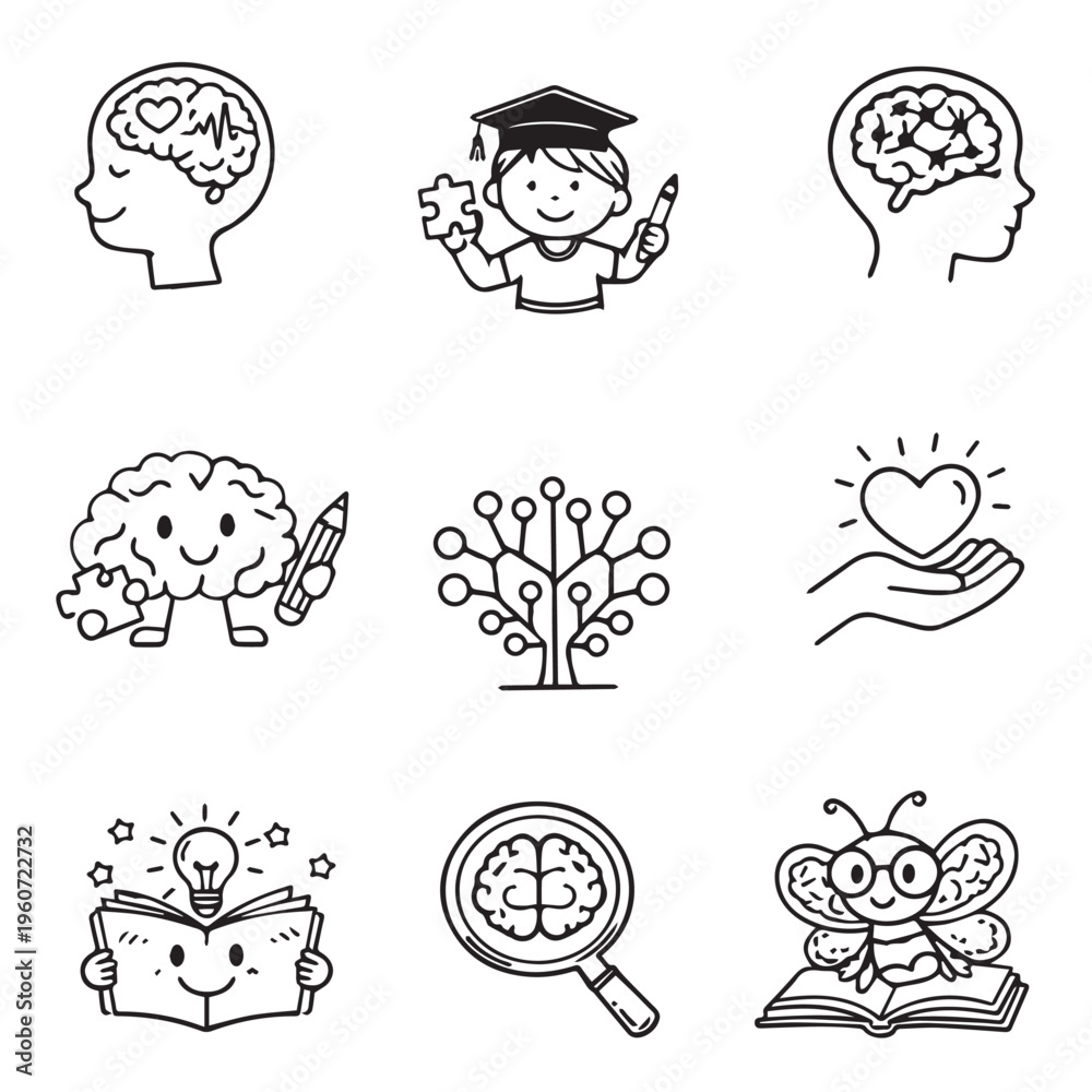 Obraz premium Vector logo for pediatric neuropsychology. Pediatric neuropsychology. Design element for children's centers, clinics, psychologists and other uses.