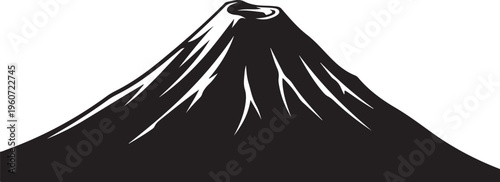 Black mountain icon, silhouette peak, snow capped illustration, vector graphic