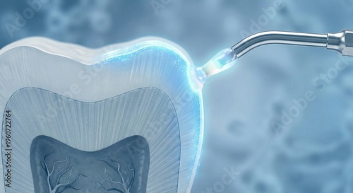 Dental tool applying fluoride varnish to tooth cross section