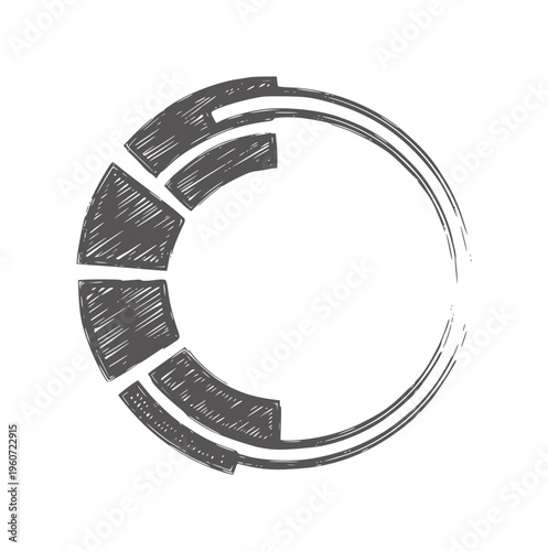 Dark grey segmented circular with textured brush strokes abstract circle