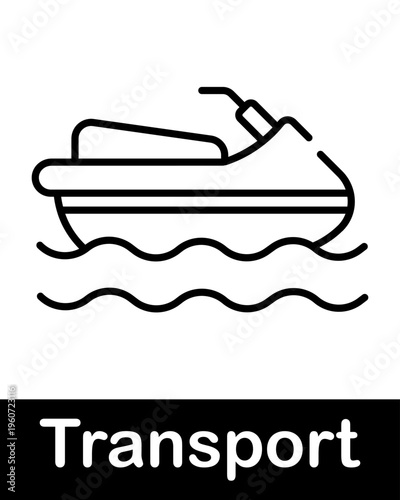 Jet ski water scooter line icon representing marine transport, speed and water sport concept in minimal outline vector style