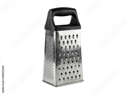 Metal box grater with black top is for food prep and cook isolated transparent background image