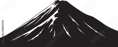 Black mountain, snow-capped peak, vector silhouette, landscape icon
