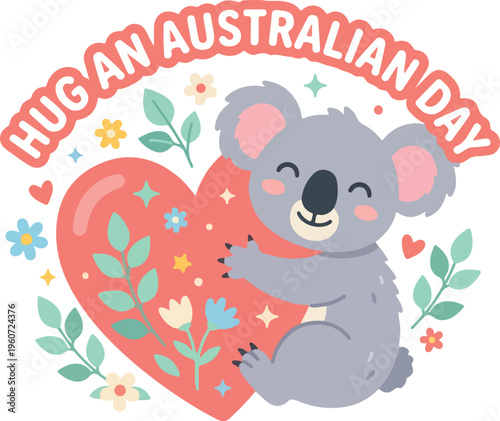 Cuddly Koala Holding Pink Heart.