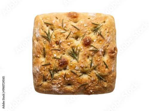 Tasty golden baked herb focaccia bread with sea salt isolated transparent background image