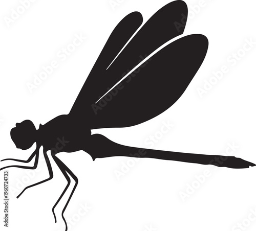 Dragonfly silhouette, black insect icon, vector dragonfly, flying bug