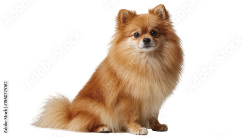 Tableau sur toile Fluffy reddish-brown Pomeranian dog sitting attentively showcasing its dense fur