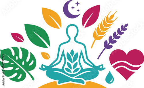 A meditating person surrounded by natural elements symbolizing holistic health and spiritual well-being