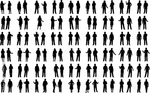 People silhouette icons vector illustration with black design, diverse human posture symbol artwork, gesture and stance concept element