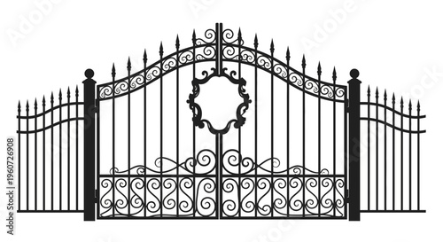 Ornate wrought iron gate with decorative design.