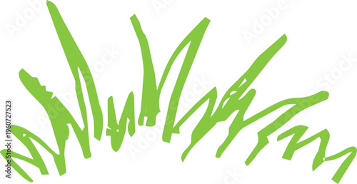 Crayon grass, childlike illustration, green scribble chalk texture. Nature lawn, field, spring, summer.