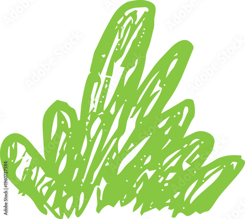 Crayon grass, childlike illustration, green scribble chalk texture. Nature lawn, field, spring, summer.