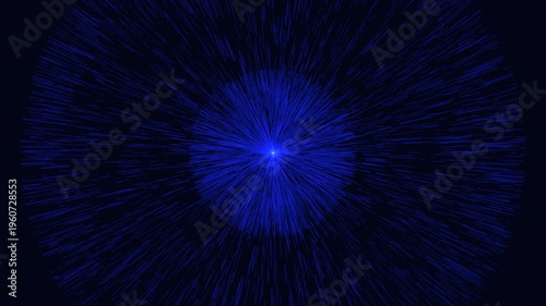 Blue hyperspace starburst light streaks background, futuristic warp speed travel