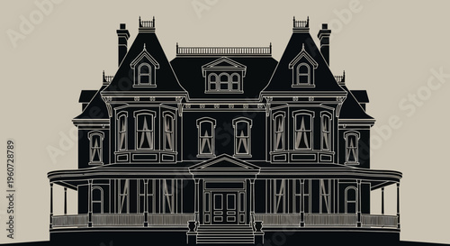 A large Victorian-style house with a porch.