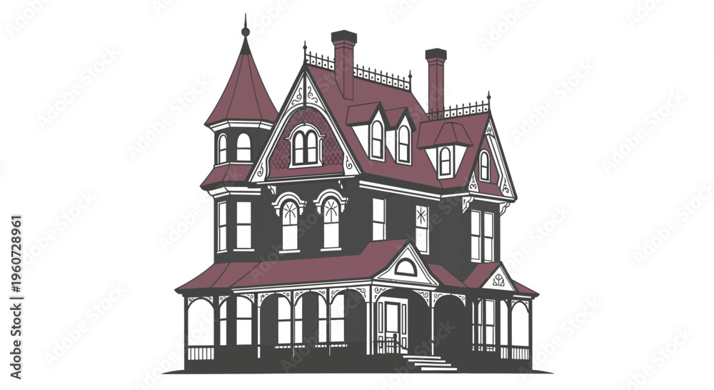 Fototapeta premium Illustration of a large Victorian-style mansion house.