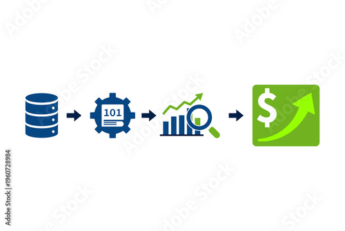 Data Processing to Revenue Growth Pipeline Diagram with Analytics and Business Workflow