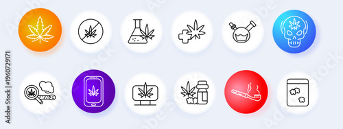 Box set icon. Line symbols depict bottle container, storage box, open package, shopping bag, parcel label, cardboard, archive, plastic, closed, shipping package