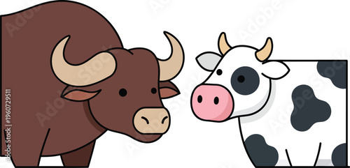 Cow and Bull illustration for livestock and farming