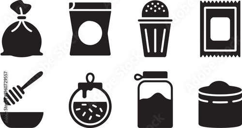 Food Packaging and Kitchen Ingredient Storage Containers Vector Icons Set for Culinary Projects