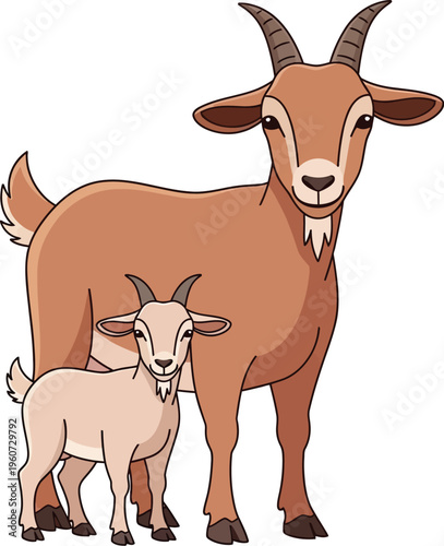 Cute mother and baby goat cartoon illustration