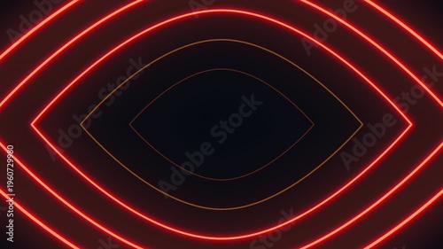 Glowing neon red eye shaped lines forming abstract futuristic frame background
