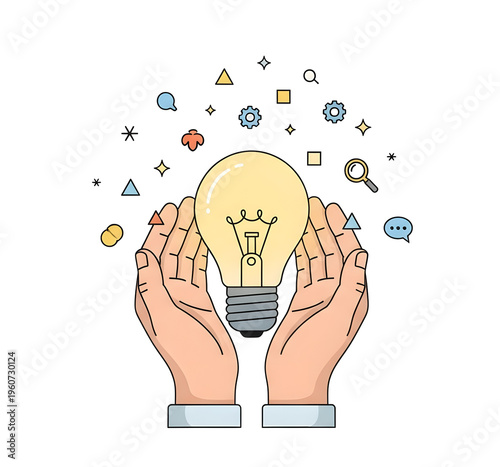 Protecting Ideas Concept with Hands and Lightbulb