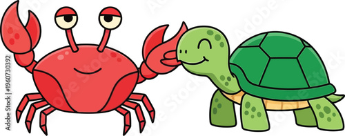 Adorable Crab and Turtle Sharing a Friendly Moment