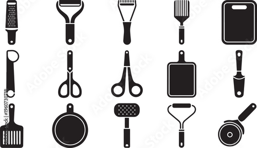 Set of Various Kitchen Utensils and Culinary Tools Vector Icons for Cooking and Food Preparatio