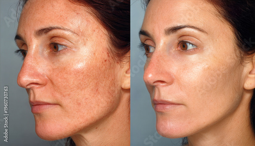 Laser skin peeling before and after results of facial rejuvenation treatment