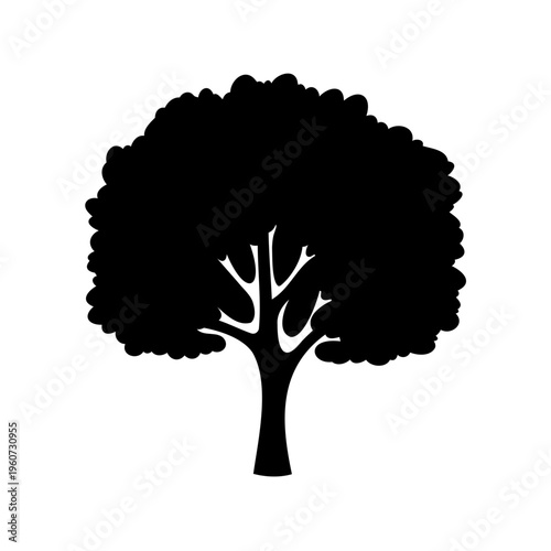 Stylized silhouette of a deciduous tree with dense canopy and visible branches