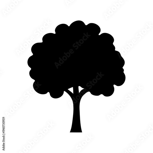 Simple stylized black silhouette of a tree with a rounded bushy crown