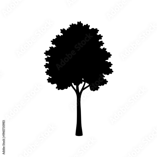 Stylized silhouette of a tree with dense foliage against a white background