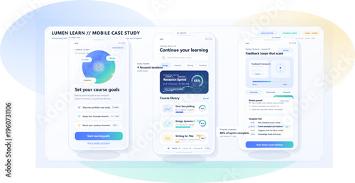 Lumen Learn mobile case study showcases learning features and user interface design for educational apps