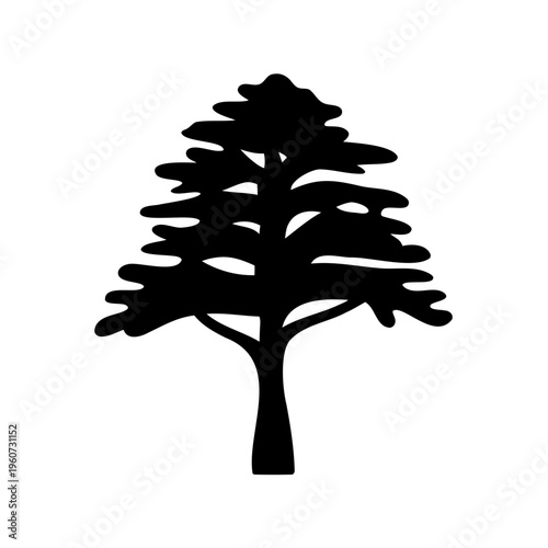 Simple black silhouette of a coniferous tree on a white background